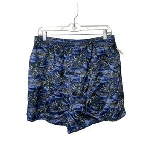 NWT Vintage 100% Silk Hawaiian Print Shorts XL Blue Tropical Elastic Waist Beach